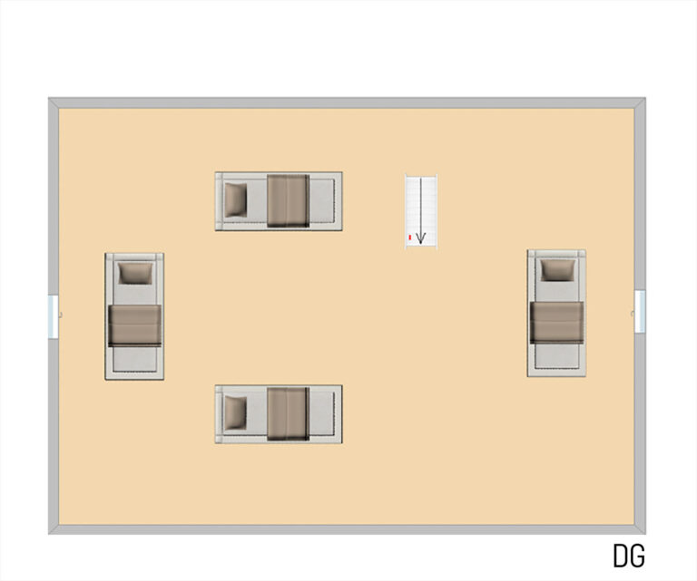Das Bild zeigt den Grundriss vom Dachschlafzimmer der Obergeschoss Ferienwohnung in der Luxusboofe in Königstein