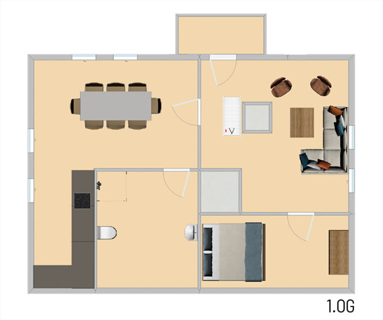 Das Bild zeigt den Grundriss der Obergeschoss Ferienwohnung in der Luxusboofe in Königstein